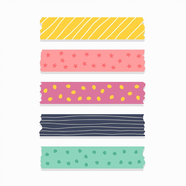 Cute patterned ribbon or scrapbook tape set Free Vector