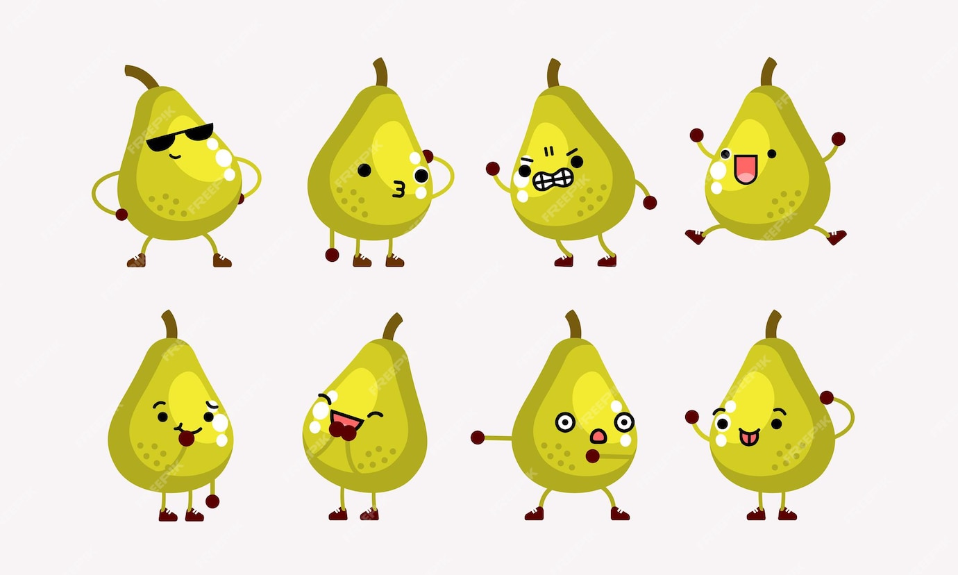 Premium Vector | Cute pear character mascot illustration with different ...