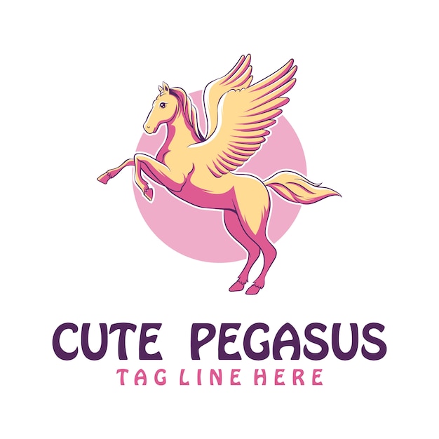 かわいいペガサスのロゴデザイン プレミアムベクター