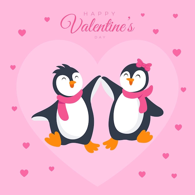 Premium Vector | Cute penguin couple walking together in love