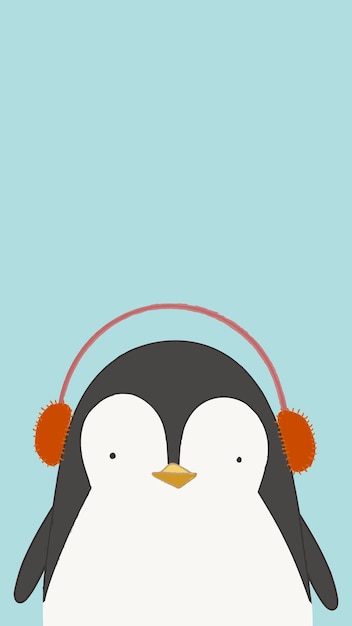 音楽携帯電話の壁紙を聞いているかわいいペンギン 無料のベクター