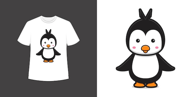 かわいいペンギンのマスコットキャラクターtシャツスタイルと流行の服のデザインプリント ベクトルイラスト プレミアムベクター