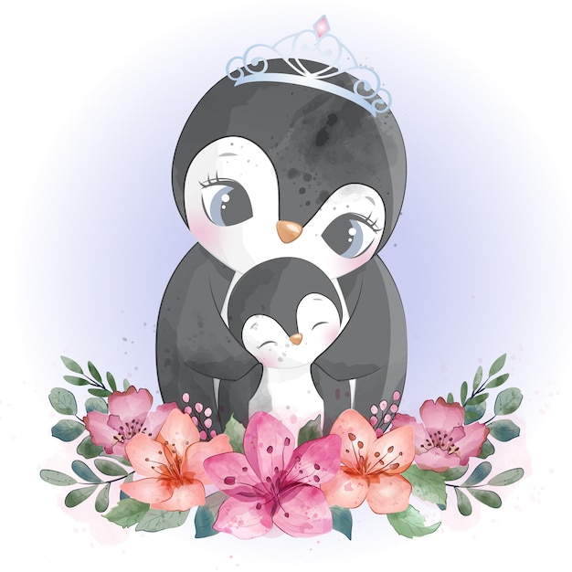 Download Cute penguin mother and baby | Premium Vector