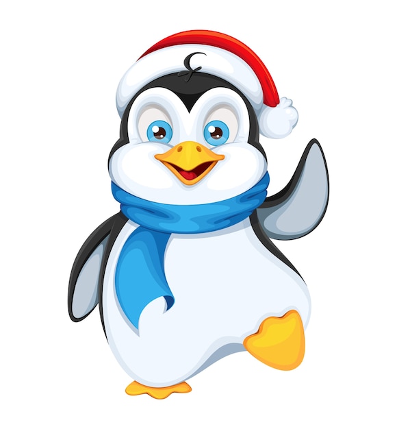 Premium Vector | Cute penguin in santa hat. merry christmas