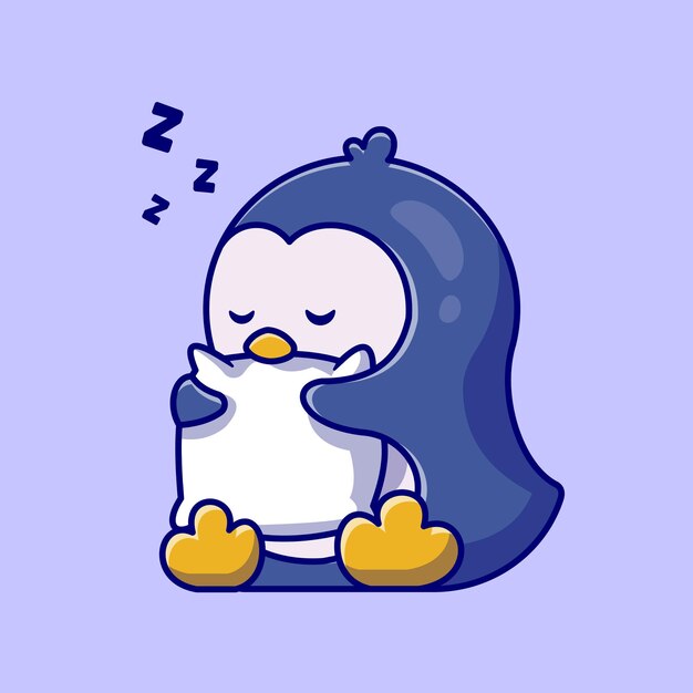 かわいいペンギンの眠っている抱擁枕漫画イラスト 無料のベクター