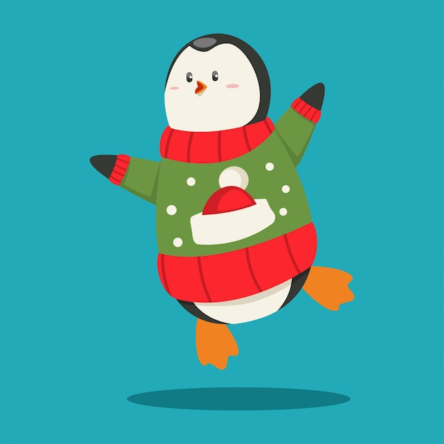 Premium Vector | Cute penguin in an ugly christmas sweater cartoon