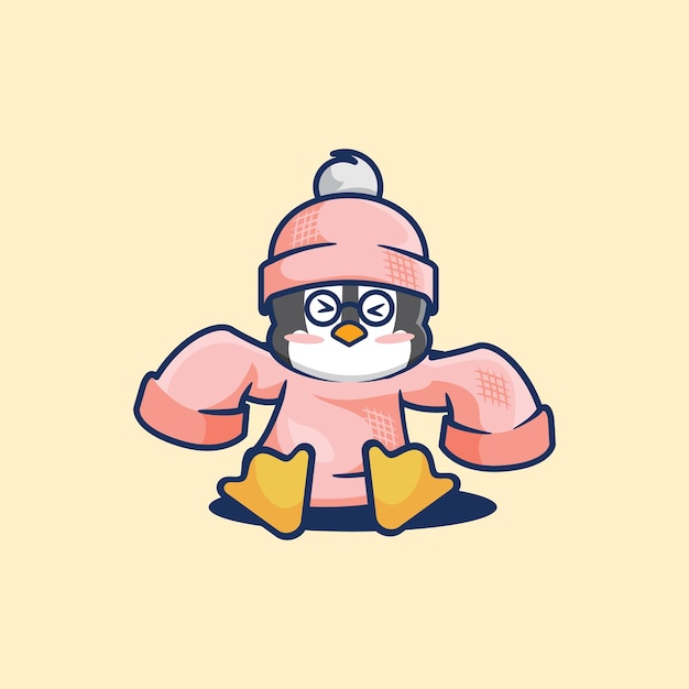 Premium Vector | Cute penguin wearing oversized sweater cartoon mascot ...