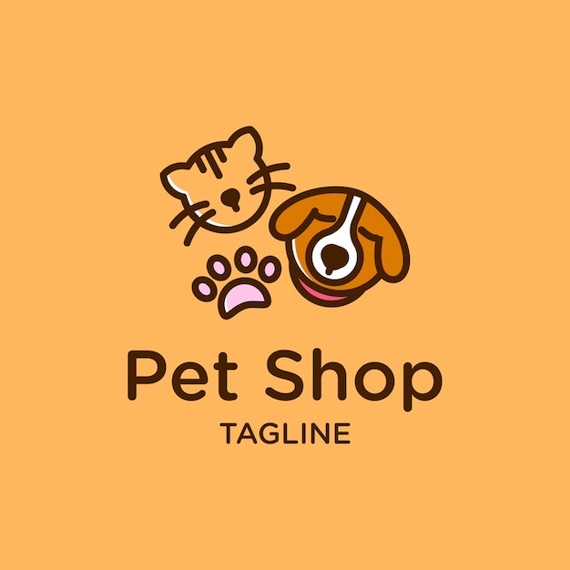 Premium Vector | Cute pet shop logo design with cat dog and paw