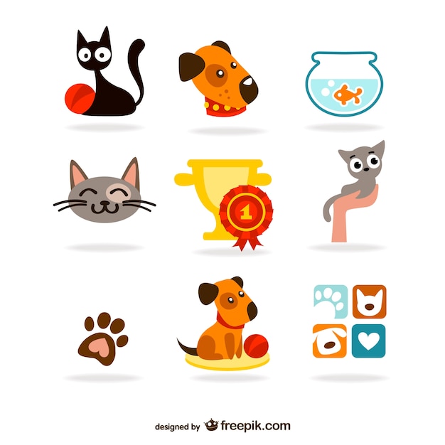 Free Vector | Cute pets icons