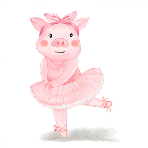 Download Premium Vector | Cute pig ballerina watercolor illustration