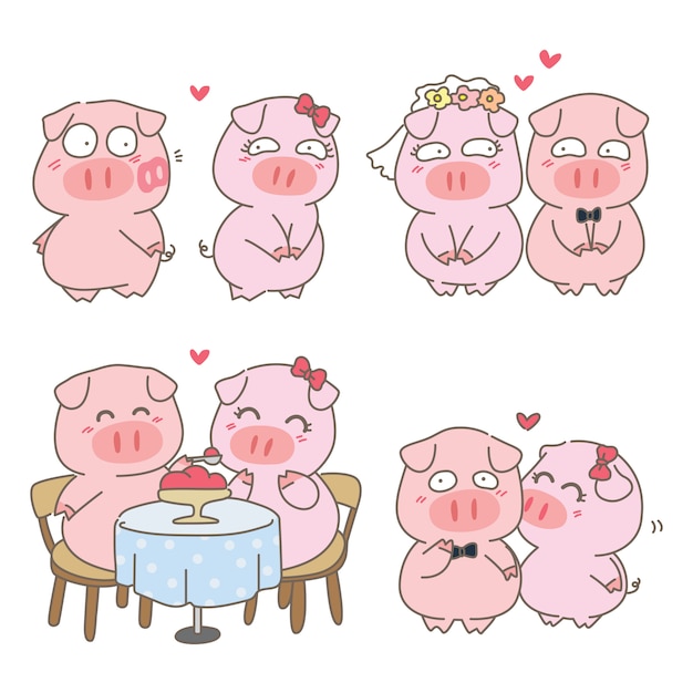  Cute  pig  couple  in love character design Premium Vector