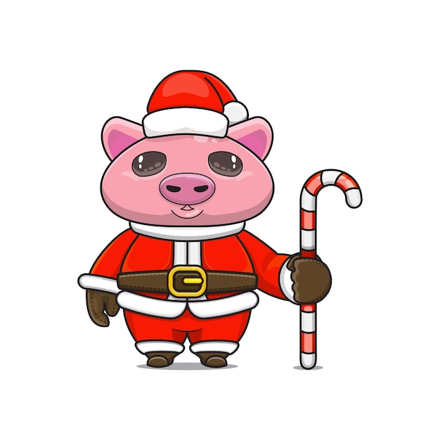 Premium Vector | Cute pig holding candy cane cartoon animal in ...