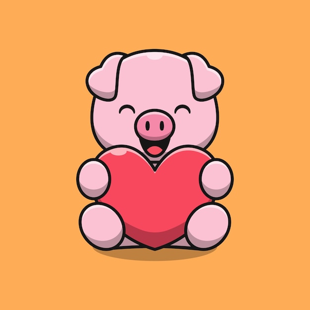 Premium Vector | Cute pig holding love cartoon illustration