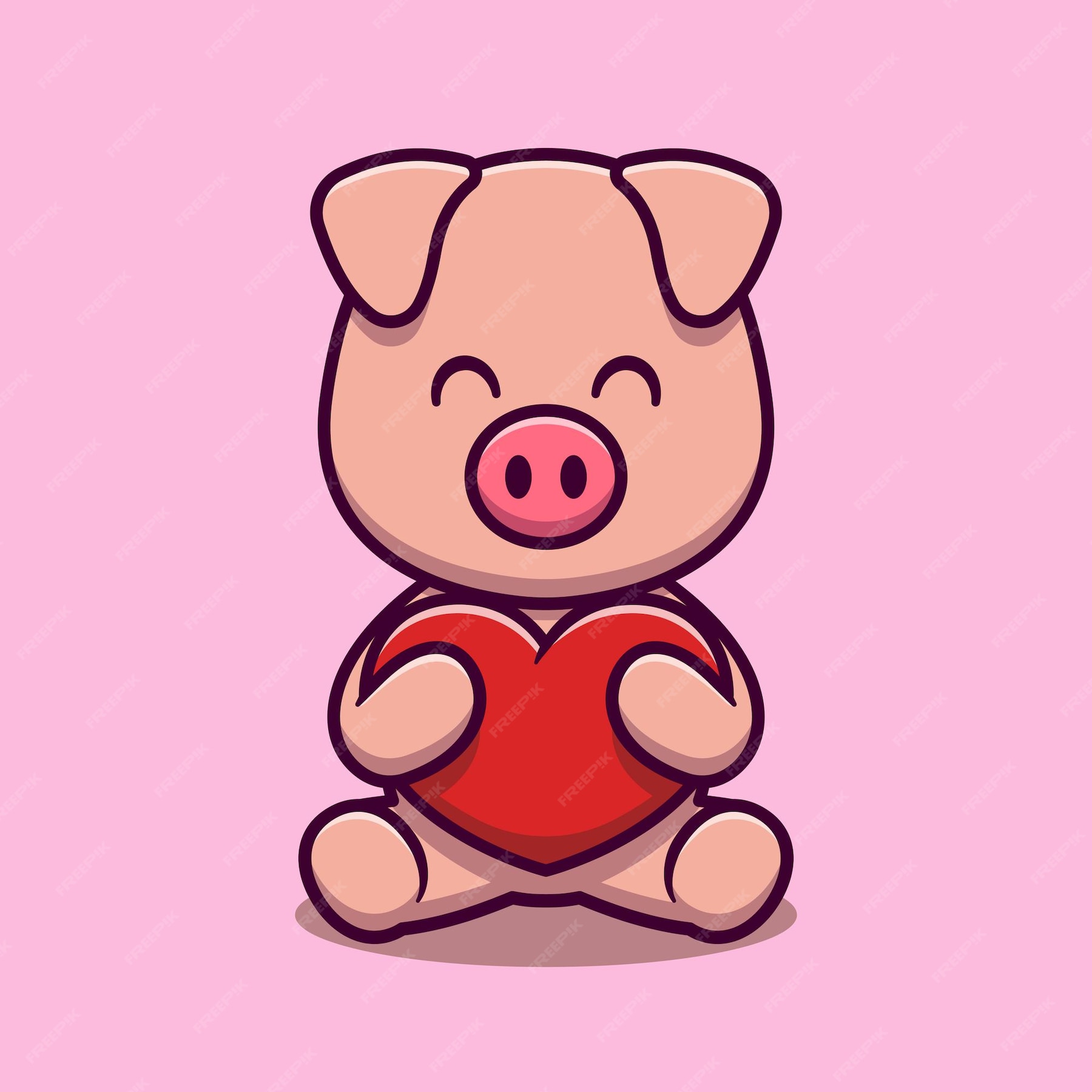 Premium Vector | Cute pig hugging love heart cartoon icon illustration