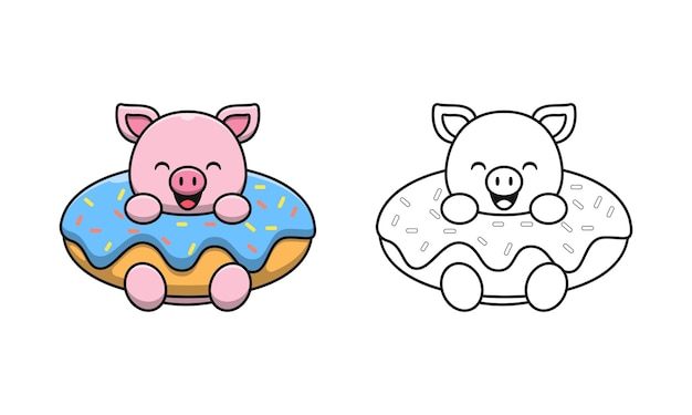 Premium Vector Cute Pig With Dessert Cartoon Coloring Pages For Kids