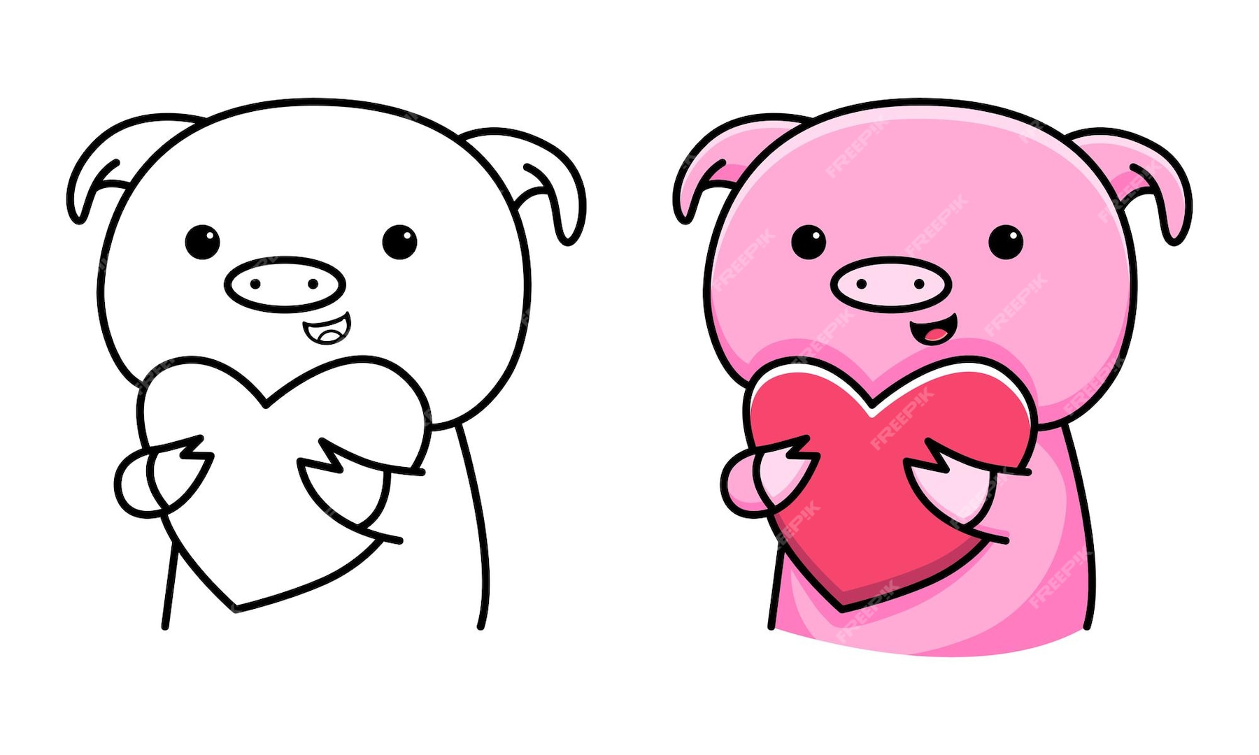 Premium Vector | Cute pig with love coloring page for kids