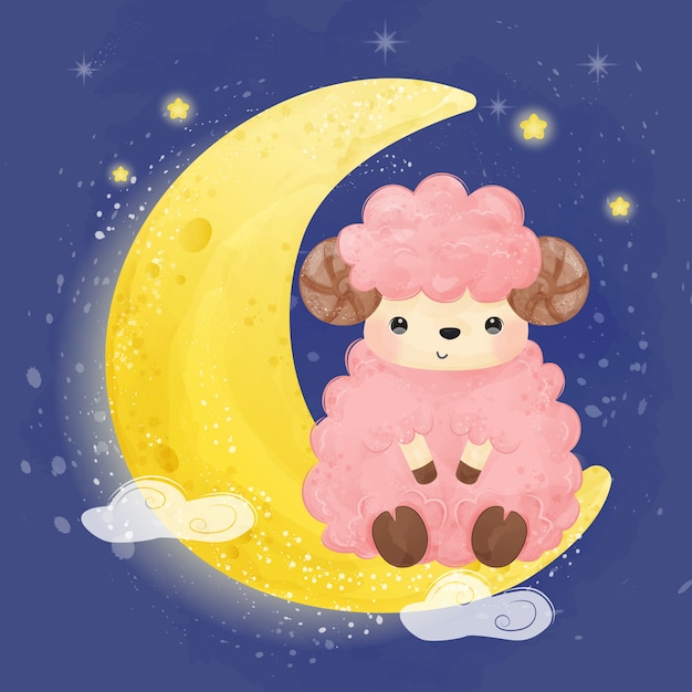 Download Cute pink baby lamb illustration, watercolor illustration ...