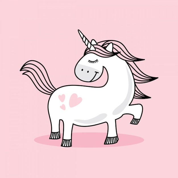 Download Cute pink baby unicorn doodle sketch Vector | Premium Download