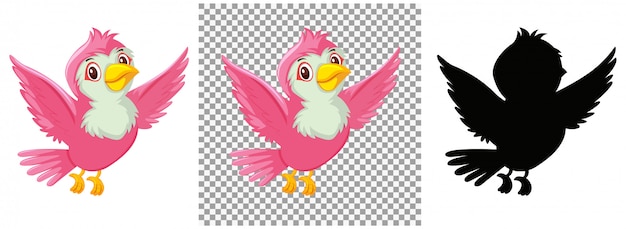 かわいいピンクの鳥の漫画のキャラクター プレミアムベクター