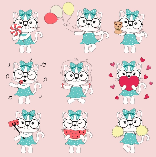 Premium Vector Cute pink cat cartoon