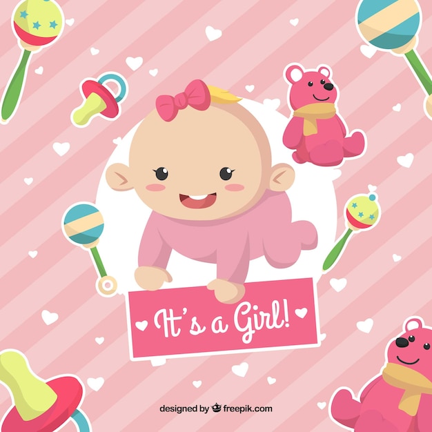 Cute Pink Its A Girl Background Free Vector