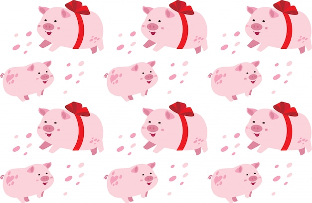 Cute pink pig seamless pattern Premium Vector