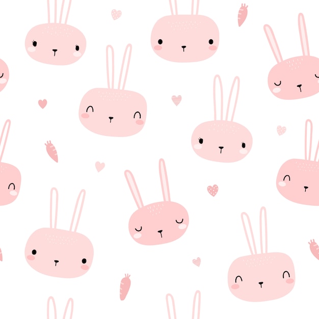 Download Cute pink rabbit bunny head cartoon doodle seamless ...