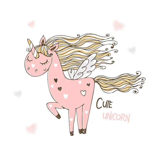 Download Cute pink unicorn with wings. | Premium Vector
