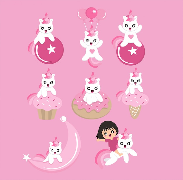 Premium Vector | Cute pinky unicorn pack