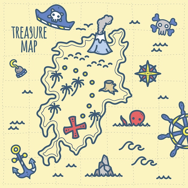 Premium Vector | Cute pirate treasure and adventure map for kids