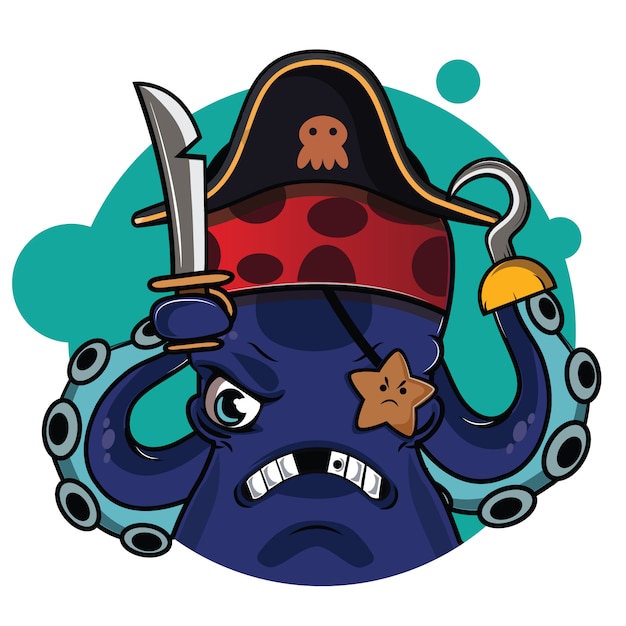 Premium Vector | Cute pirates octopus avatar