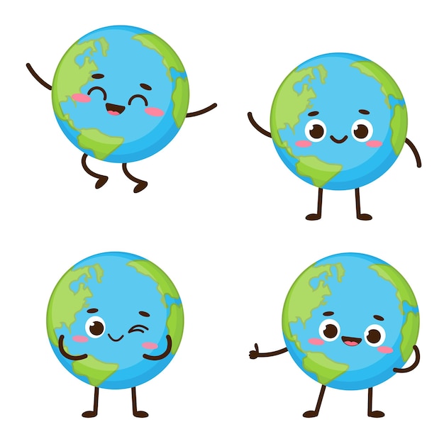 Premium Vector | Cute Planet Earth Character. Cartoon Planet Emoji ...