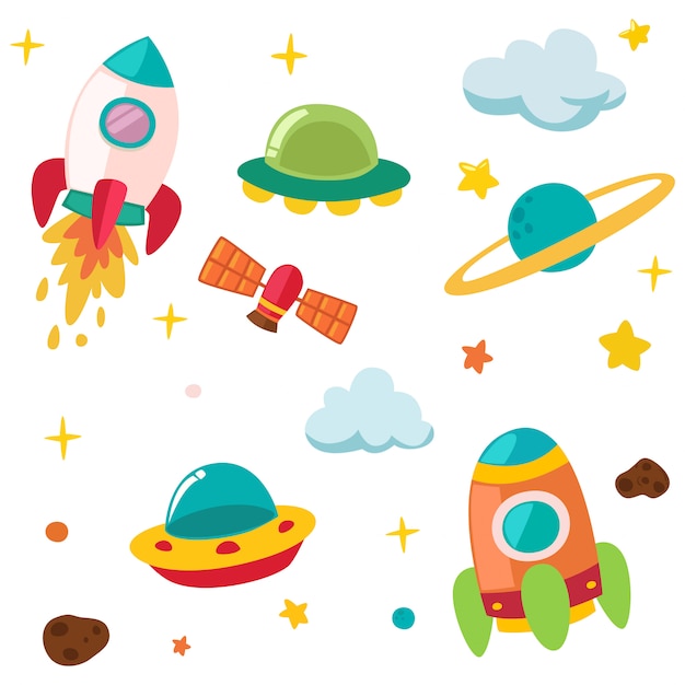 Premium Vector Cute Planet Rocket Illustration