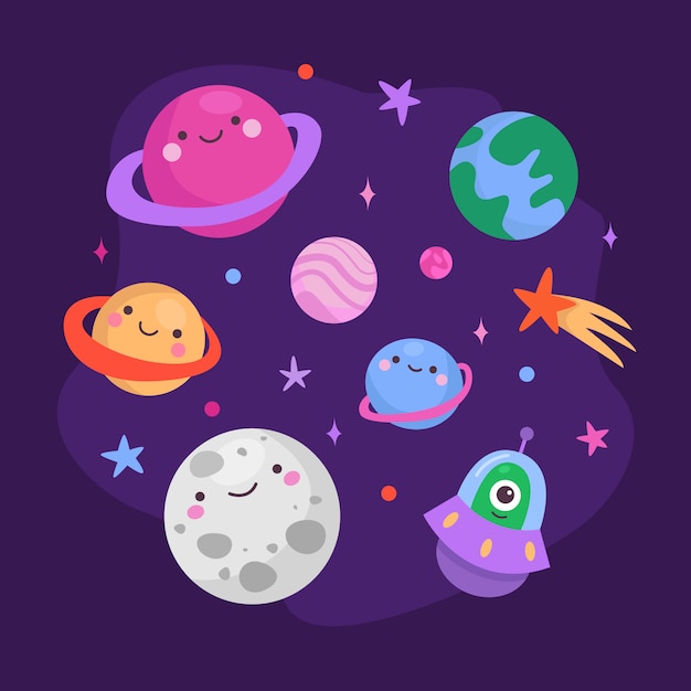 Premium Vector Cute Planets Characters Set