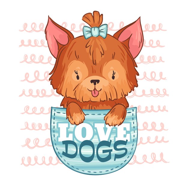 プレミアムベクター かわいいポケット犬 愛の犬 子犬 漫画のペットイラスト