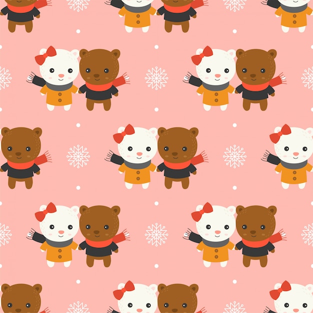 かわいい北極熊 壁紙やラッピング紙として使用するためのクリスマスシームレスなパターンのテーマ プレミアムベクター