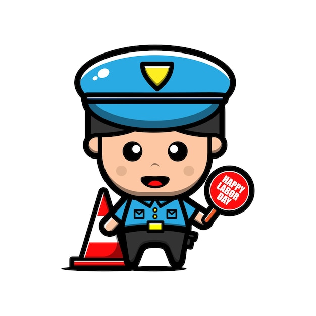 かわいい警察官キャラクター労働者の日のコンセプトイラスト プレミアムベクター