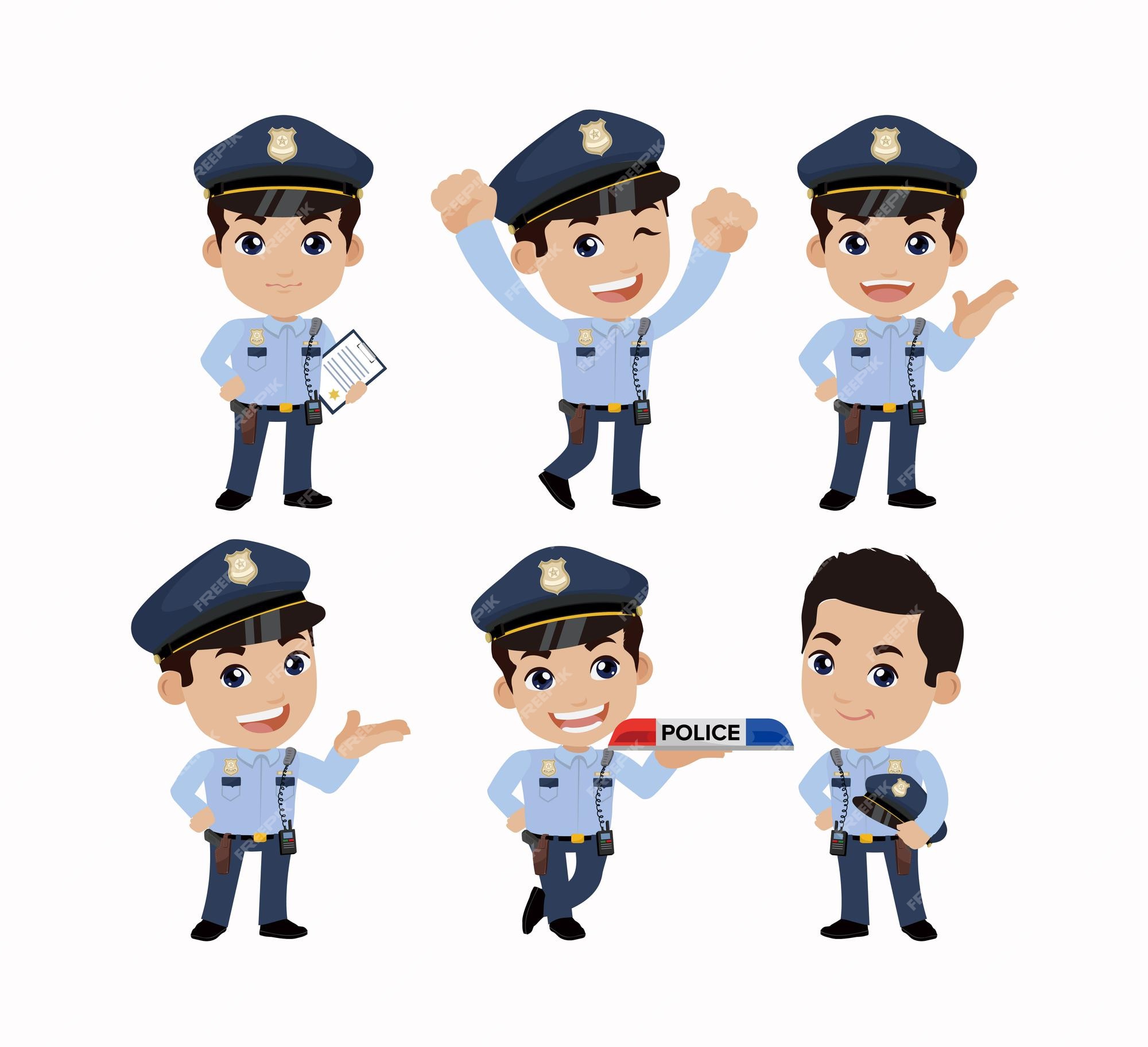 Premium Vector | Cute policeman with different poses