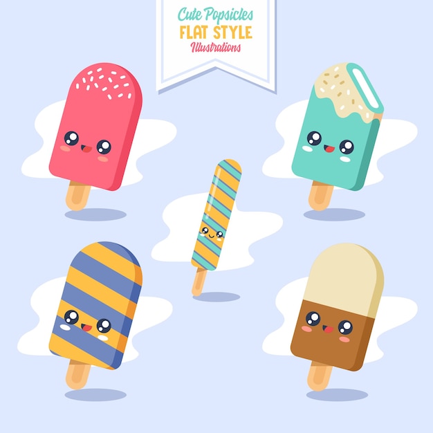 かわいいアイスキャンディーカワイイアイスクリームイラスト プレミアムベクター