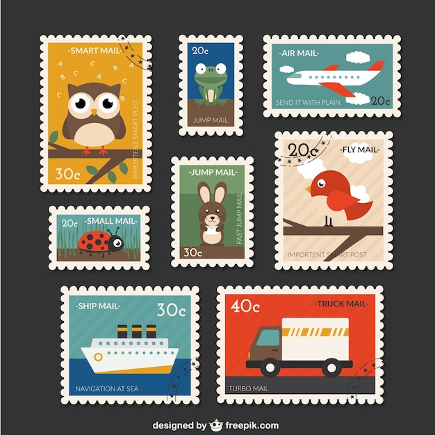 Cute post stamps collection Vector | Free Download