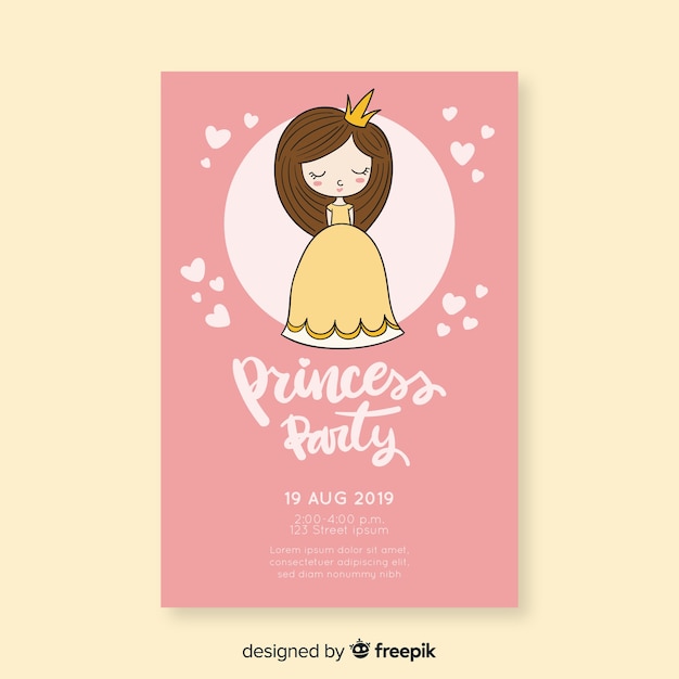 Cute princess party invitation | Free Vector