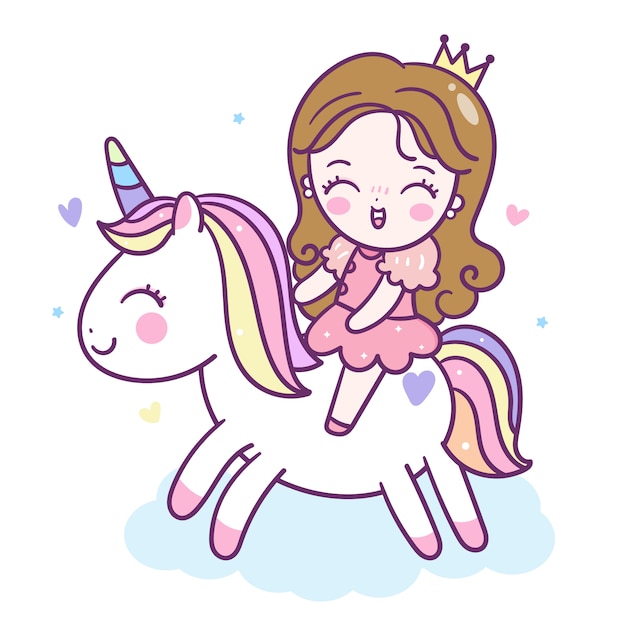 Download Cute princess ride unicorn cartoon | Premium Vector