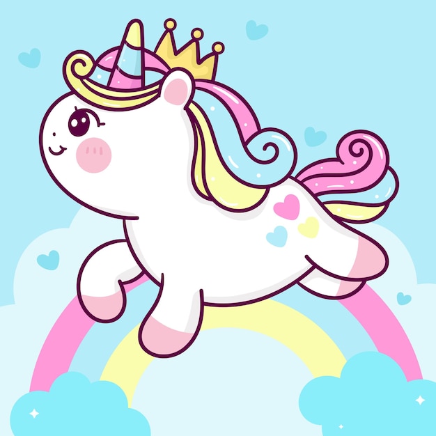 Premium Vector | Cute princess unicorn cartoon on sweet cloud with ...