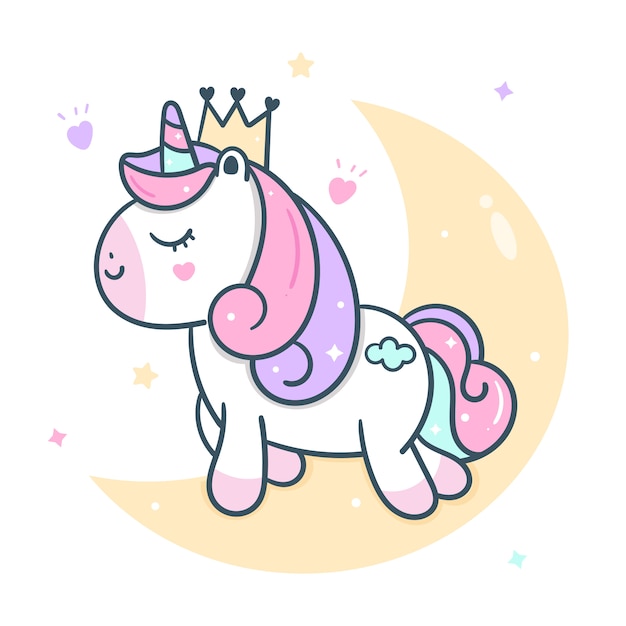 Download Cute princess unicorn vector on moon Vector | Premium Download