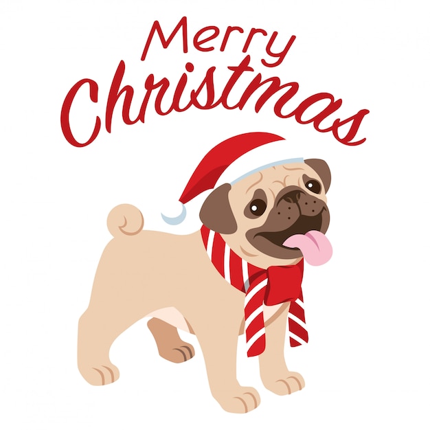 Download Cute pug dog celebrating the christmas | Premium Vector
