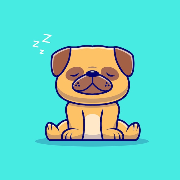 かわいいパグ犬眠っている漫画アイコンイラスト 分離された動物の性質のアイコンの概念 フラット漫画スタイル 無料のベクター