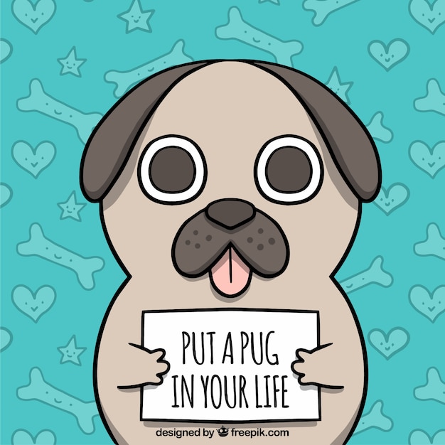 Cute pug with hand drawn style