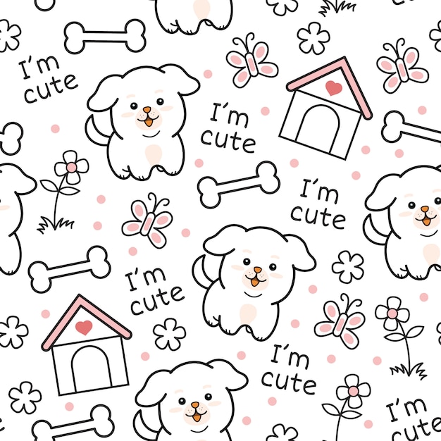 Premium Vector Cute Puppy Dog Seamless Pattern