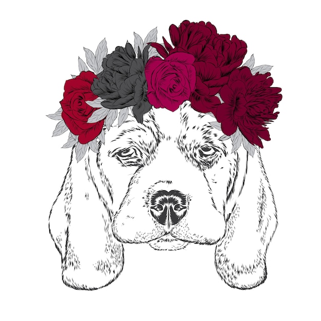 Download Premium Vector | Cute puppy in a flower wreath