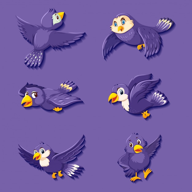 かわいい紫鳥の漫画のキャラクター プレミアムベクター